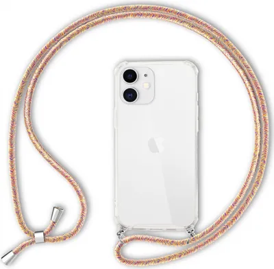 A clear, studio shot of a phone case with a lanyard.