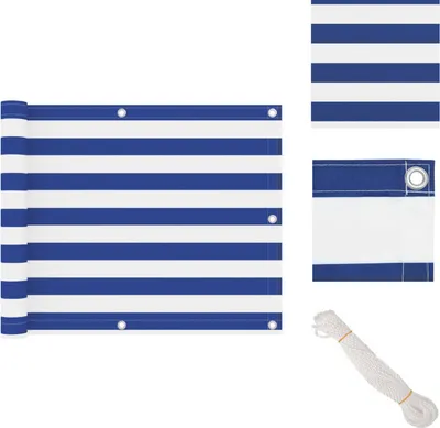 Zdjęcie produktu dla vidaXL Parawan balkonowy biało-niebieski 75x400 cm tkanina Oxford - Parasole i osłony przeciwsłoneczne