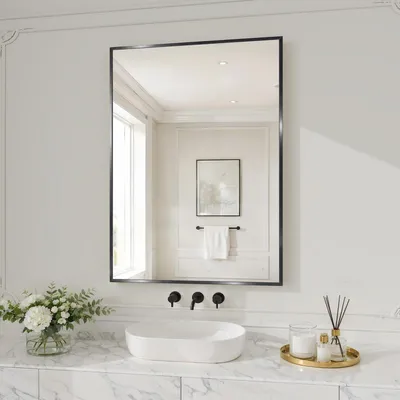 Image de Miroir de salle de bain, 71x51 cm, miroir de sécurité (ESG), résistant à la corrosion, couleur noire