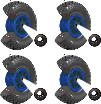 Produktbild von 4x Sackkarrenrad PolyurethanRad 260x85 mm 3.00-4 75 mm zentrierte Nabe Ø 20 mm blau Vollgummi Bollerwagen