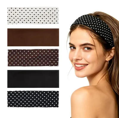 Immagine prodotto di Set di 5 cerchietti per capelli da donna con motivo a pois vintage