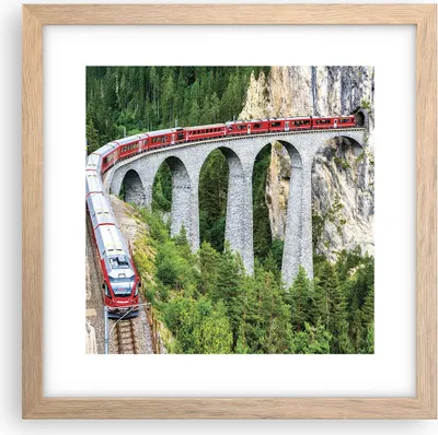 Produktbild von Gerahmtes Poster - Rahmen in heller Eiche - Viadukt Landwasser Zug - 30x30 cm - Wand Bild - Wanddeko - Wandbilder - Kunstposter - Wandposter - Bilderrahmen - Bilder - Kunstdruck - P2NAC30x30-4605