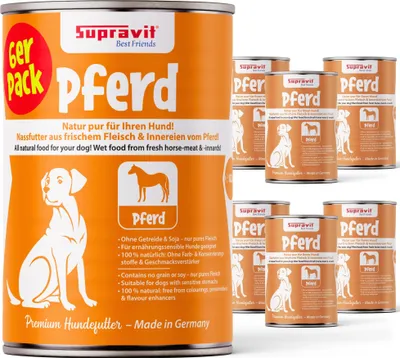 Produktbild von Supravit Hundenassfutter mit Pferd 6 x 820g Dosen | Nassfutter getreidefrei mit hohem Fleischanteil für Hunde