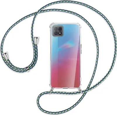 Produktbild von Handykette Backcover-Schutzhülle mit Band (Metall silberfarben) für Oppo A73 5G - grün/blau/weiß
