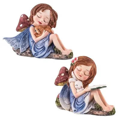 Produktbild von DRW Set mit 2 Feen für Kinder mit Tieren, aus Kunstharz, handbemalt, 13 x 6 x 8 cm