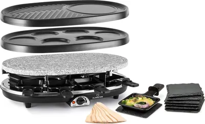 Produktbild von Klarstein Steaklette All-U-Can-Grill Raclette - 1500 Watt Raclette Grill, Raclette 8 Personen inkl. Raclette-Pfännchen, stufenlos regelbare Temperatur, 4-in-1 Grill, inkl. Untersetzer und Holzspatel