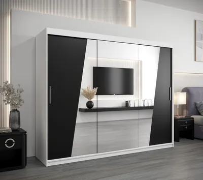 Produktbild von Schwebetürenschrank GABRIELA – Breite 250 cm, Weiß/Schwarz