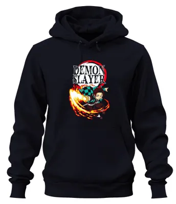 Productafbeelding van Demon Slayer Tanjiro Vuuradem Strijd Anime Cadeau Shonen Uni Hoodie, Marineblauw, Maat M