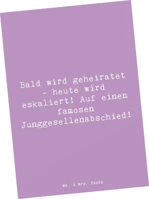 Produktbild von Mr. & Mrs. Panda Postkarte Spruch Junggesellenabschied Eskalation - Lavendeltraum - Geschenk, unvergesslich, kreative Dekorationen, Hochtzeit, famoser, Mottoparty