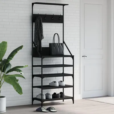 Obrázek produktu pro Věšák na kabáty s botníkem černý 70x34x184 cm