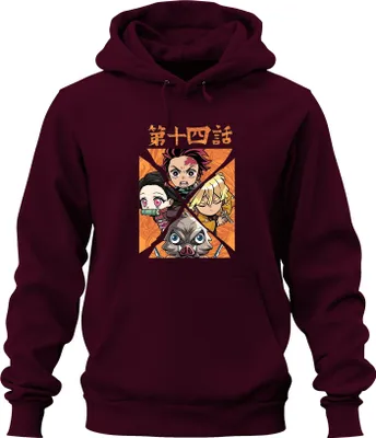 Produktbild von Kimetsu no Yaiba Tanjiro Nezuko Zenitsu Inosuke Chibi Geschenk Uni Hoodie Kapuzenpullover, Burgundy, XXL