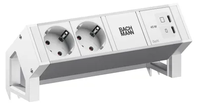 Image de BACHMANN DESK2 ALU BLANC 2xCEE7/3, 1xUSB C/C 45 W, L = 0,2 m, RAL 9010