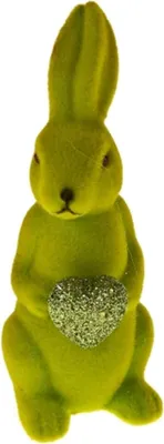 Produktbild von Lustige, stehende Hasenfigur in FRÜHLINGSGRÜN aus beflocktem Kunststoff mit Herz