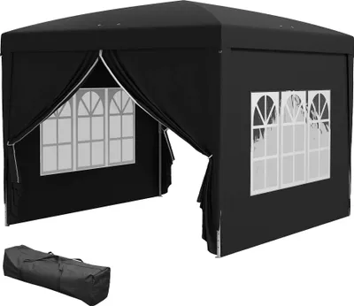 Produktbild von 3 x 3 m Pavillon mit 4 Seitenwänden, Fenster, Festzelt mit UV-Schutz, Gartenzelt inkl. Tragetasche, Stahl, Schwarz
