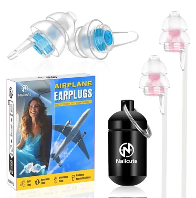 Image de Bouchons d'oreille pour avion, lot de 2, réduction du bruit de 25 dB, en silicone, bleu et rose