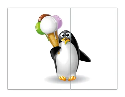 Produktbild von Wallario Herdabdeckplatte aus Glas, Größe 70 x 52 cm 2-teilig, Motiv Süßer Eis Pinguin