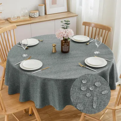 Obrázok produktu pre Okrúhla obrus, vzhľad ľanu, 160 cm, vodeodolná, tmavosivá