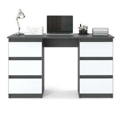 Zdjęcie produktu dla AZ team ® Biurko ANTRACYT BIAŁY MAT 120 cm Biurko Szkolne 6 szuflad Stolik dla dziecka