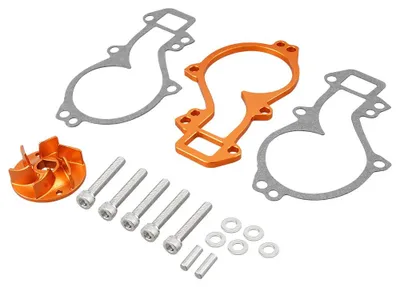 Productafbeelding van Watergekoelde radiator, ontwerp met hoge doorstroming, constructie van CNC-gefreesd aluminium, oranje kleur