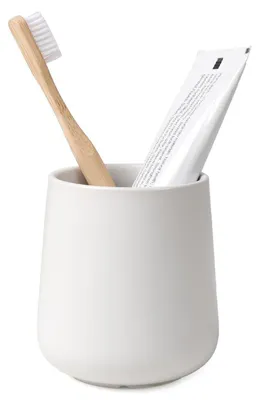 Produktbild von Zahnputzbecher Keramik 400 ml Matt Weiß Rund Badezimmerbecher Mundspülbecher