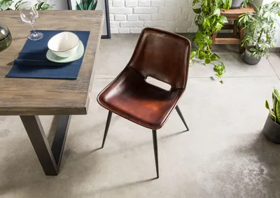 Produktbild von MASSIVMOEBEL24 IRON LABEL Stuhl #22 47x59x78 braun Echtleder