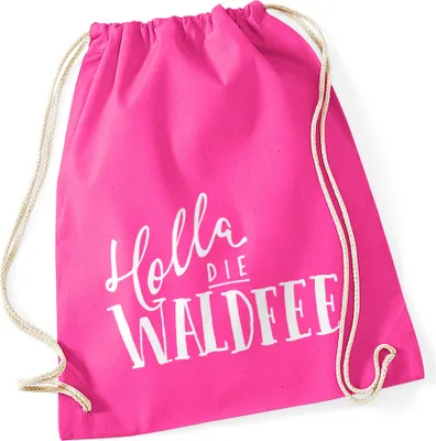 Produktbild von lustiger Turnbeutel mit Spruch Holla die Waldfee Sprüche Spruchbeutel Moonworks® fuchsia unisize