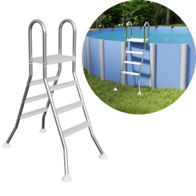 Zdjęcie produktu dla Drabinka basenowa XINZI ze stali nierdzewnej, 3 stopnie, z antypoślizgowymi stopniami i ergonomiczną poręczą, drabinka basenowa, nośność 150 kg, do basenów o głębokości 1–1,4 m