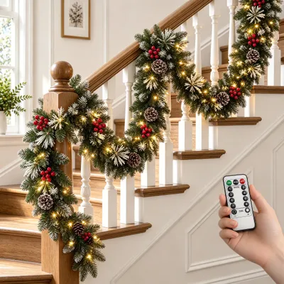 Weihnachtsgirlande 2,7 m LED, Fernbedienung, Grün-Rot