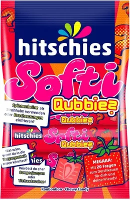 Obrázek produktu pro Hitschies Softie Quebbies ovocné žvýkací bonbony s jahodovou příchutí 80g