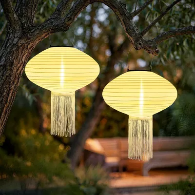 Solar-Laternen 2er-Set, 25 cm, IP65, Nylon, warmweiß, für Außen
