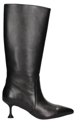 Produktbild von Damenschuhe, Stiefel, Schwarz, Leder, Krokodilmuster, glänzend, mit Kittenabsatz