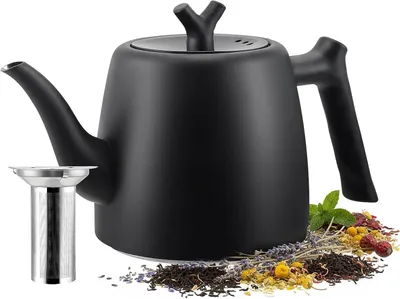 Produktbild von Teekanne 2 l, schwarz, mit Teefilter, doppelwandig Edelstahl, für Haushalt