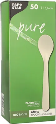 Produktbild von PAPSTAR Löffel aus Papier "pure", 17,6 cm, weiß, umweltfreundlich | Faltschachtel (50 Stück)