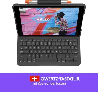 Produktbild von Logitech Slim Folio, QWERTZ, Schweiz, 1,7 cm, 1,5 mm, Apple, Slim Folio für iPad (A16) A16 Slim Folio für iPad (10. Generation) iPad (10. Generation) Slim...