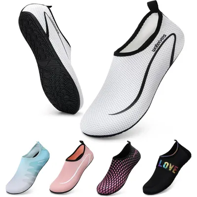 Produktbild von Wasserschuhe Badeschuhe Damen Herren Aquaschuhe Strandschuhe Schnell Trocknend Atmungsaktiv Surfschuhe Uni 34-47 EU Weiß