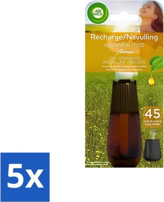 Zdjęcie produktu dla Air Wick Essential Mist – wkład uzupełniający – Szczęście – Ananas i mięta dzika – 20 ml – opakowanie ekonomiczne – 5 sztuk