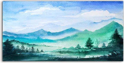 Produktbild von Coloray Acrylbild 140x70  Wandbild Acrylbilder Deko Berge Bäume Himmel Wolke Wald