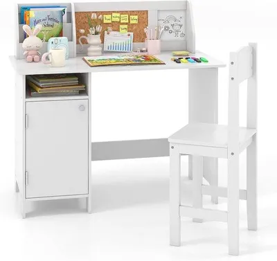 Productafbeelding van Kinderbureau met Houten Stoel en Opbergruimte - Ideaal voor Kinderen van 3 Jaar