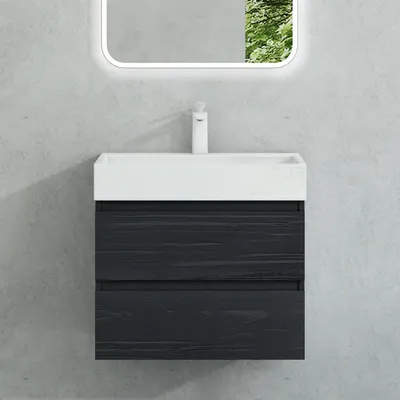 Produktbild von Mai & Mai Badmöbel-Set Waschbeckenunterschrank 60x38x56cm in schwarz strukturiert mit 2-Schubladen inkl. Waschbecken/Ablaufgarnitur Verona