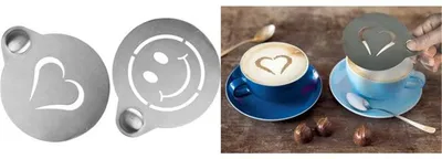 Kaffeeschablonen-Set, 2 Stück, Edelstahl, Grau, 12,4x10x0,1 cm