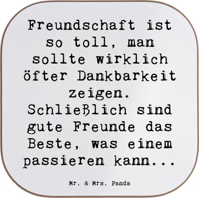 Produktbild von Mr. & Mrs. Panda Tischuntersetzer Spruch Dankbarkeit für Freundschaft - Weiß - Geschenk, ausdrücken, Untersetzer Gläser, Coaster, Wertschätzung, Zitat, Glas, Gefühl