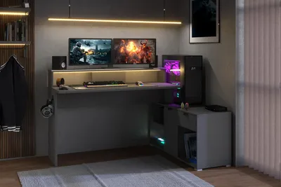 Image de Bureau d'angle modulable avec led - WORTEX - Gris ombre - 167,7/229,2 x 59,7/109,7 x 94,8 cm - PARISOT