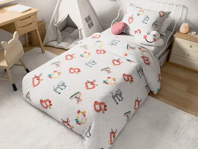 Obrázok produktu pre Obliečky do postieľky z Renforcé bavlny ABECEDA biele Rozmer obliečky: 45 x 65 cm | 90 x 140 cm