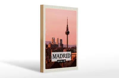 Produktbild von Holzschild Reise 20x30cm Madrid Spanien Retro Architektur