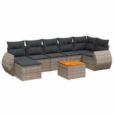 Produktbild von vidaXL 8-tlg. Garten-Sofagarnitur mit Kissen Grau Poly Rattan