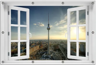 Produktbild von Wallario Outdoor-Poster für Garten oder Balkon 80 x 120 cm: Fernsehturm Berlin mit Panoramablick über die Stadt