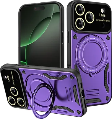 Produktbild von Rüstung Handyhülle für iPhone 17 Pro Dual-Layer Magnetisches Ringhalter Ständer Magsafe Hülle Lila