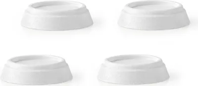 Four white vibration dampers for a washing machine are arranged in a two-by-two grid on a white background.