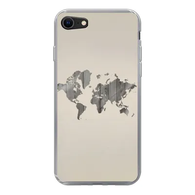 Produktbild von MuchoWow® Handyhülle Schutzhülle Hülle für iPhone SE 2020 Weltkarte - Holz - Regal Silikon Softcase Handy Hülle - Kartenbesitzer