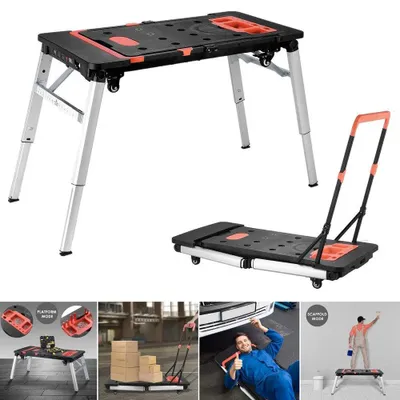 Image de Établi multifonction pliable - Support de scie - Échafaudage - Plateforme de travail - Chariot - Capacité de charge : 200 kg
